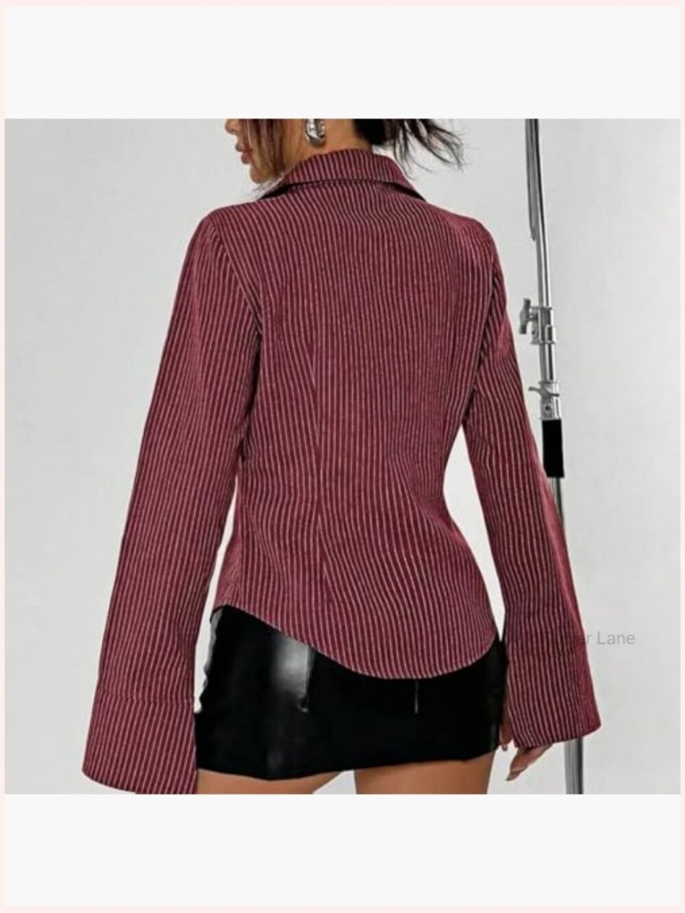Striped Long Sleeve Button Down Shirt Fitted Collared Blouse Office Work Top - Picture 6 of 7
